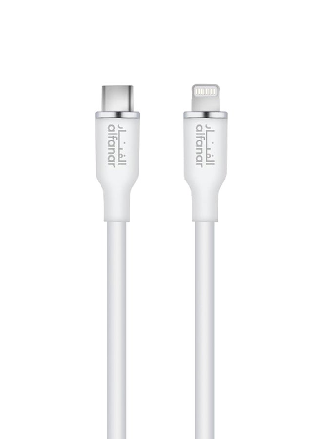 الفنار كابل مصنوع من السيليكون من والمزود بموصل USB نوع C إلى لايتننج بسرعة نقل 480 ميجابت في الثانية وتيار 3 أمبير، باللون الأبيض، 1 متر C31C-LSW05 - Image 1